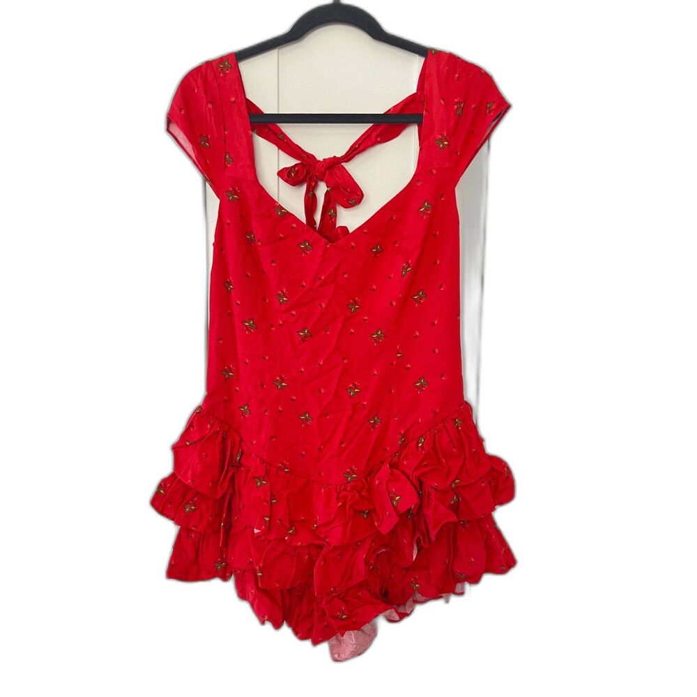 Kimchi Blue Drop Waist Scarlet Frilled Strawberry Romper Playsuit Size M Nwot! - Picture 4 of 7